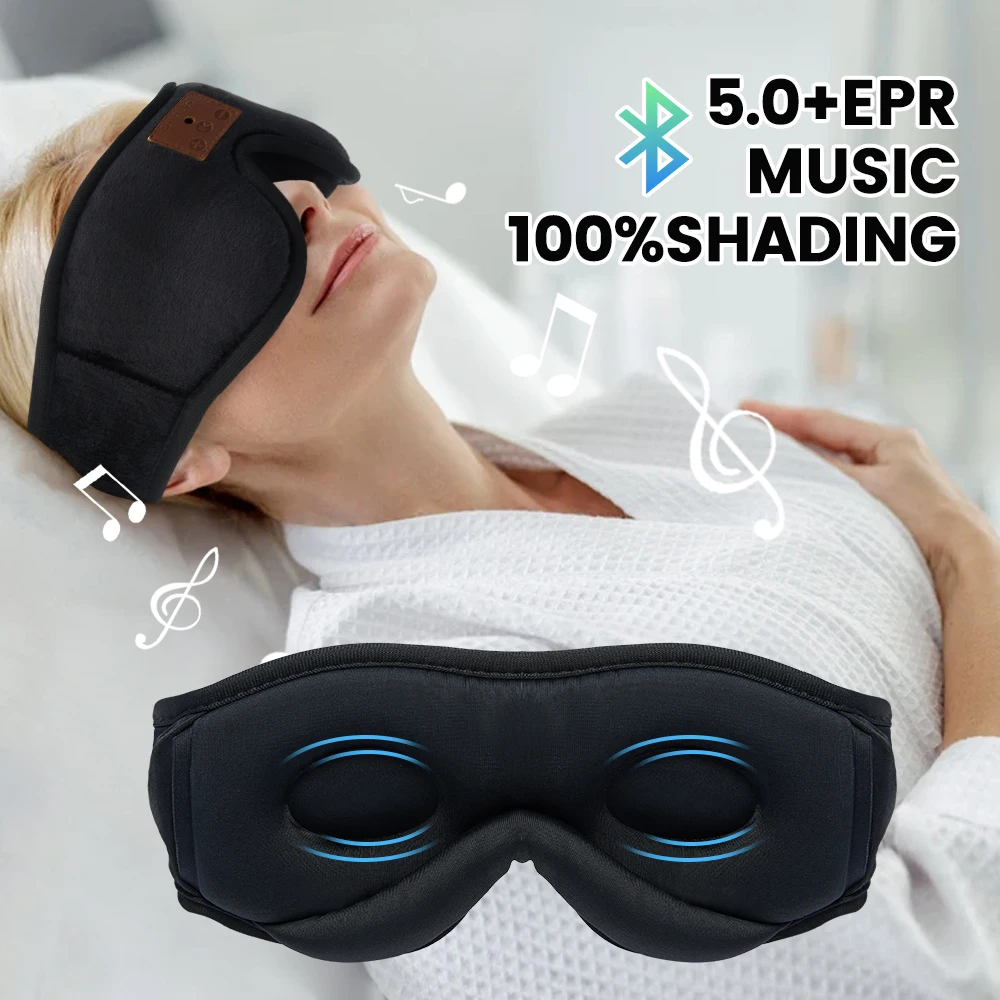 3D Sleeping Mask Bluetooth Wireless Music Eye Mask Ultra-Thin Stereo Speakers for Side Sleepers Washable Travel Sleep Headphones