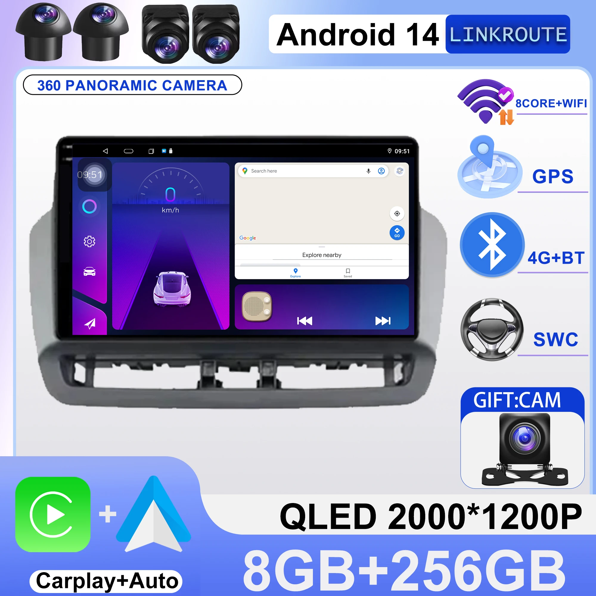 

8G + 256G QLED сенсорный экран для Seat Ibiza 2012-2015 Android 14, авторадио, автомобильный мультимедийный видеоплеер, 5G, WIFI BT, GPS-навигация