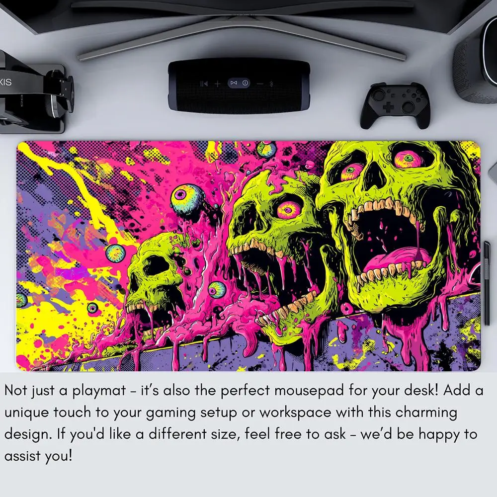 Mata do gry TCG w stylu neonowym z motywem czaszki horror, antypoślizgowa podstawa, 35x60 cm, mata do gier zbiorczych, mata do gier planszowych dla TCG — zdjęcie produktu 6