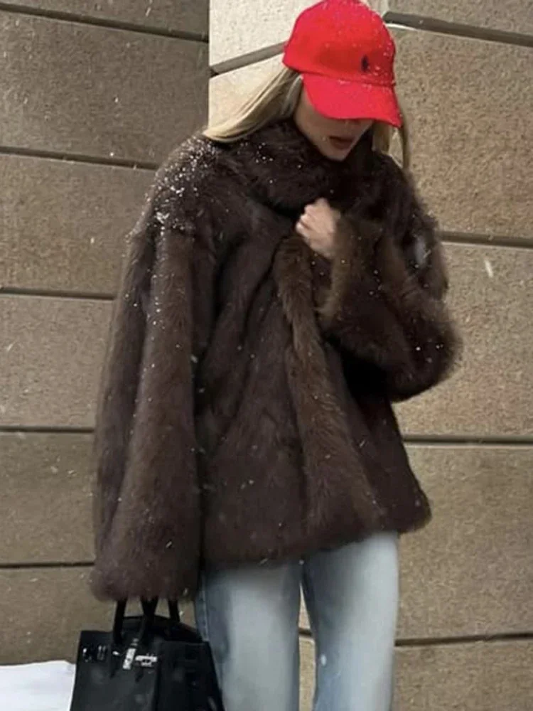 

Winter Ins Hot Fashion Girls Oversized Gradient Fur Coat Women Thick Warm Outerwear High-Quality Fluffy Faux Fox Fur Jacket