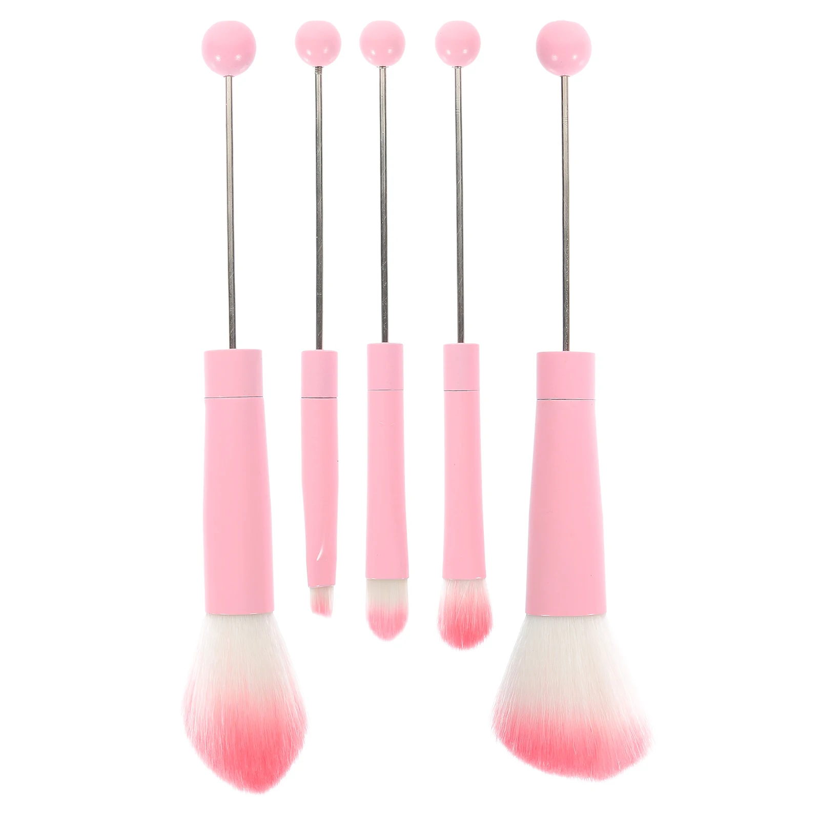 

5 Pcs Makeup Brush Set Pink Metal Handle DIY Bead Detachable Foundation Blush Beauty Tools Travel Portable Brushes Set