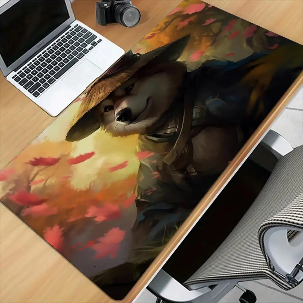 

Коврик для мыши Shiba Inu Samurai, настольный коврик с прошитыми краями, нескользящий прочный коврик для компьютерной мыши, игровые коврики Cat samurai, Tapis souris