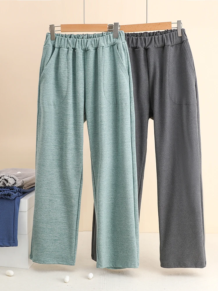 

Men's Thiened Fce Lined Loose Fit Home Pants Wide Leg Casual Trousers Pure Color Long Pants Winter Warm Comfortable S...