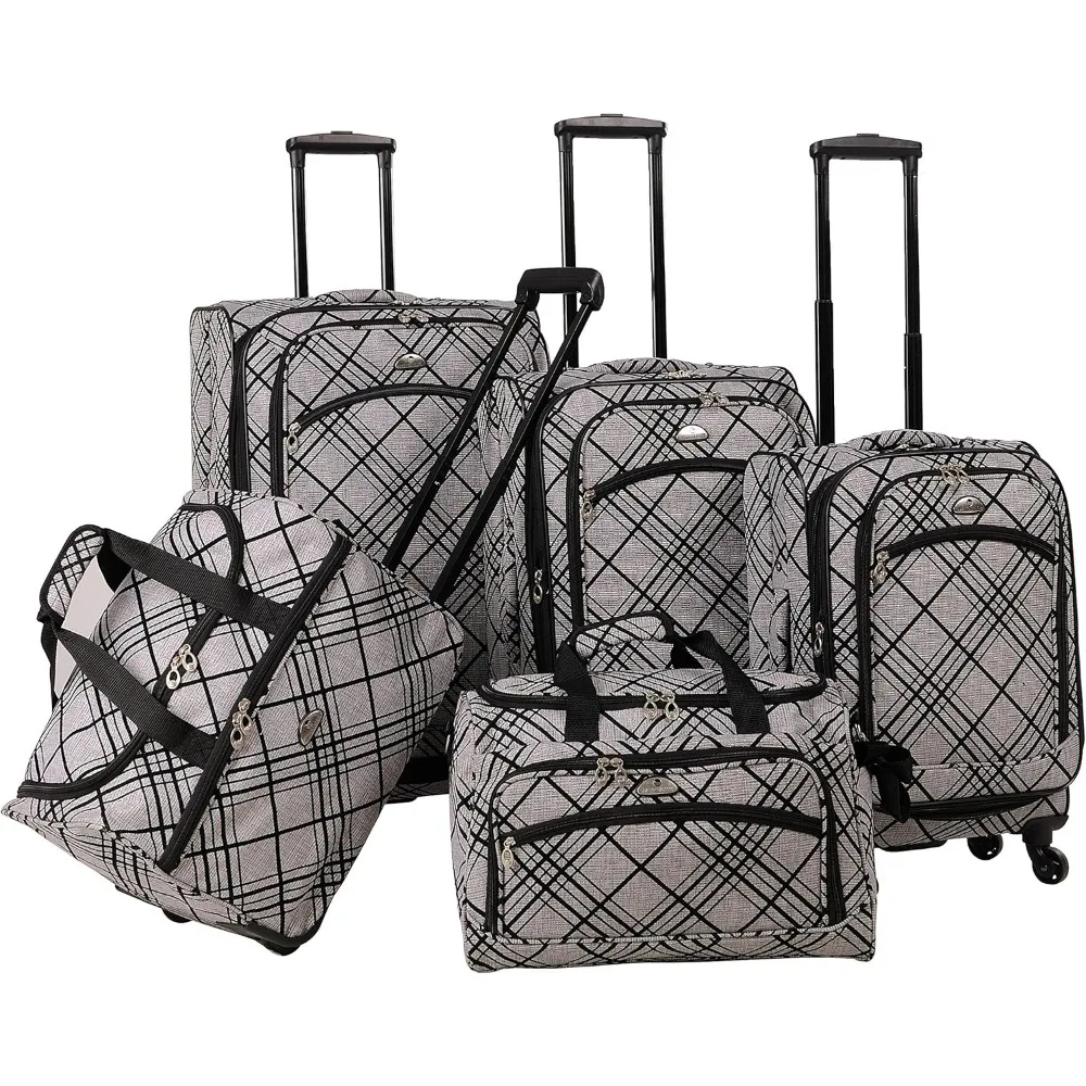 

American Flyer Silver Stripes 5-Piece Spinner Luggage Set, Silver, One Size