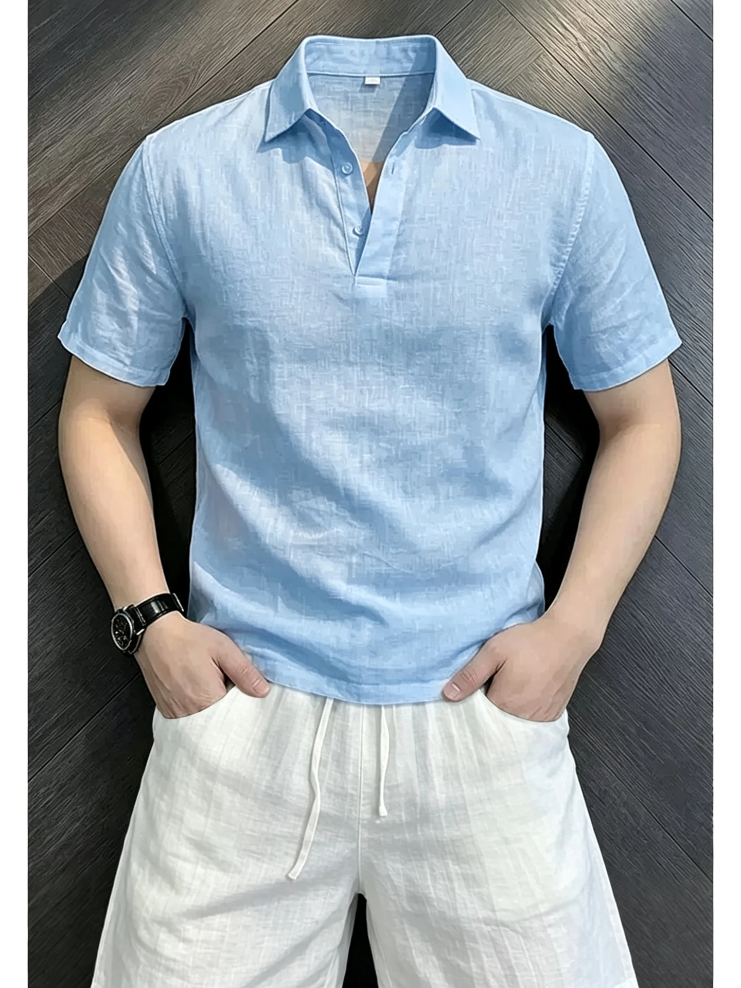 화이트 린넨 반팔 셔츠 세트 남성 여름 얇은 통기성 속 - Linen Shirt Breathable 리뷰 및 가격