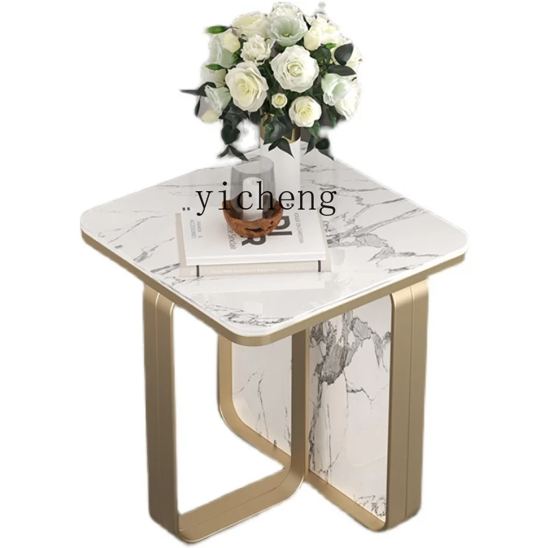 ZC Stone Plate Side Table Small Coffee Table Marble Living Room Sofa Corner Table Balcony Small Square Table-Side Cabinet