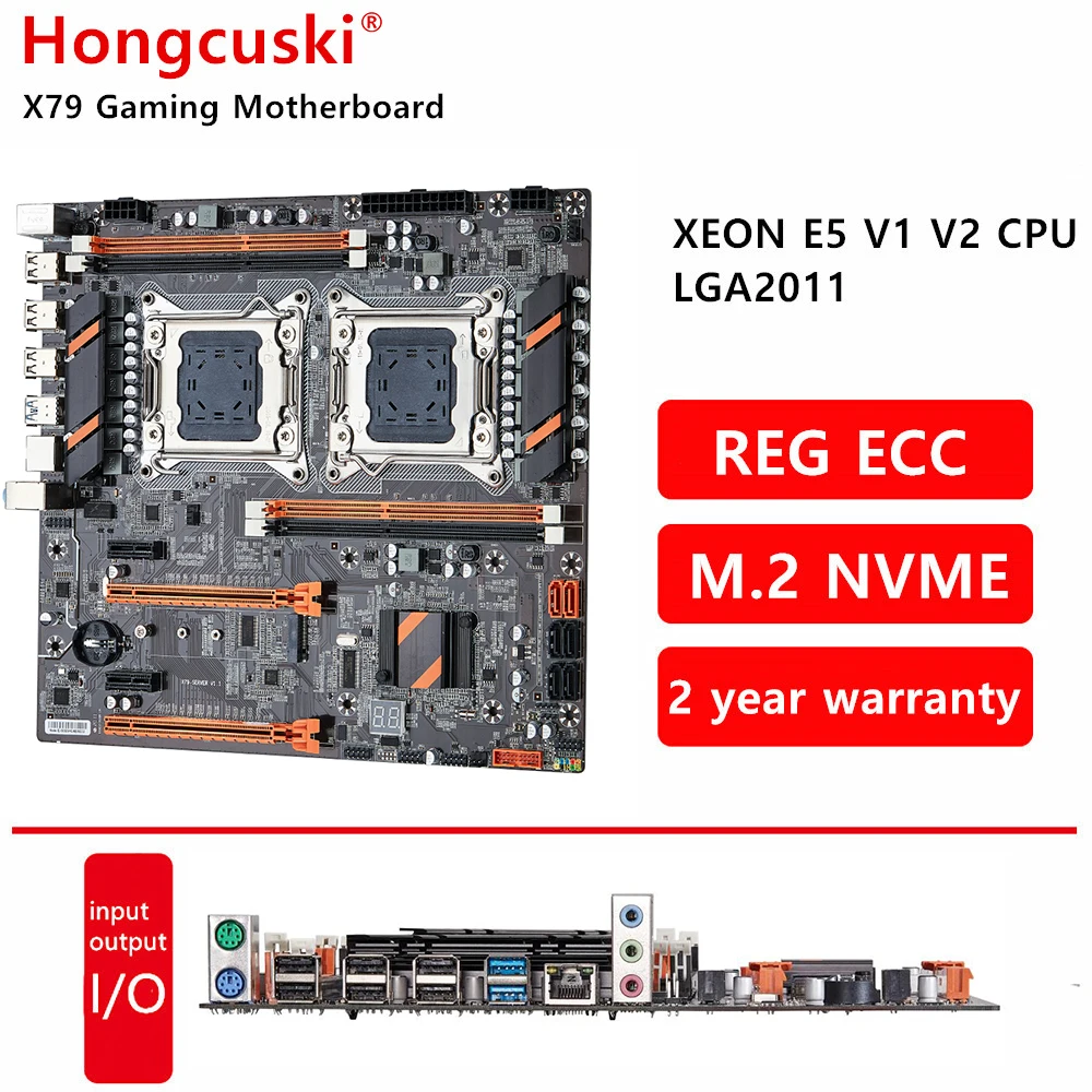 X79 Motherboard Dual CPU  LGA 2011 V1 V2 E-ATX 4 * DDR3 REG ECC USB3.0 SATA3 PCI-E 3.0 M.2 NVME Motherboard Support Xeon E5 2680