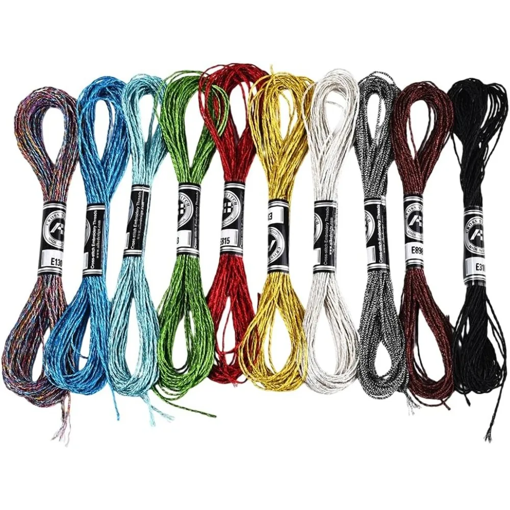 

10 Skeins 10 Colors Metallic Embroidery Floss Colorful Glitter Cross Stitch Tassel Thread Polyester Friendship Bracelets