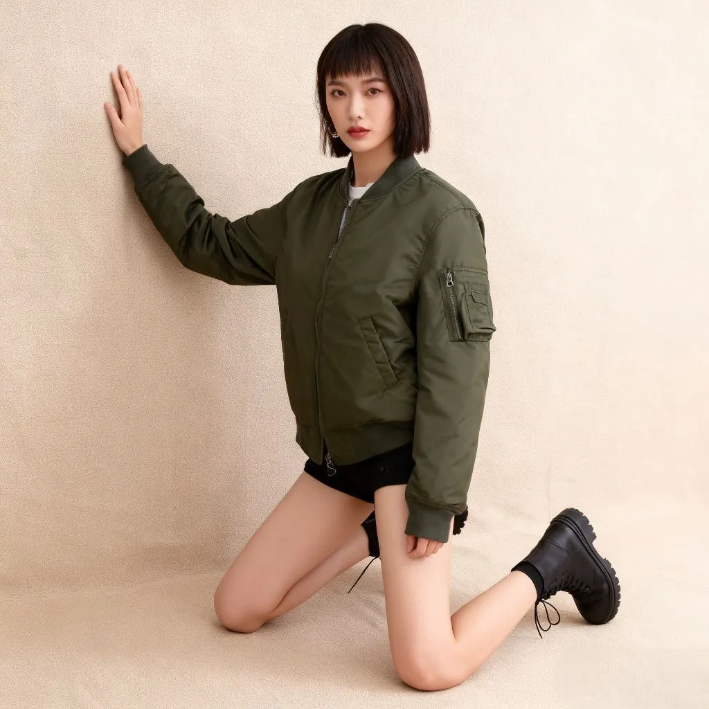 Bomber Jackets Girls Womens Autumn Multi-Functional Multi-Pockets Patches Spliced Split Slouchy Baggy Loose-Fitting Wide Commute - view 4
