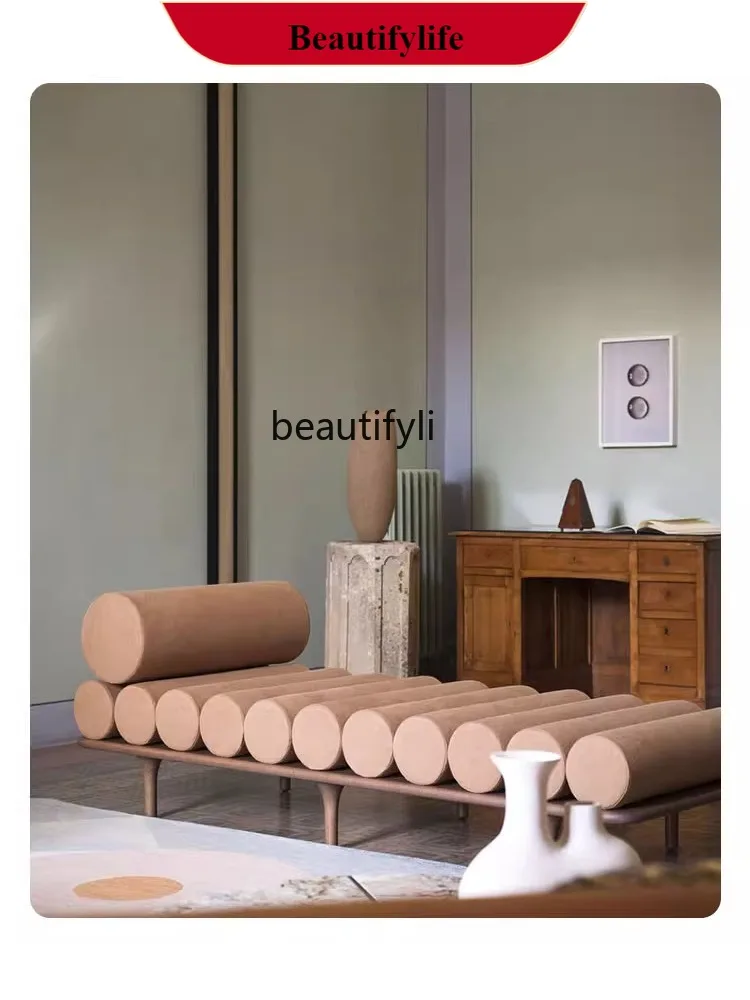 

D132 Light Luxury Leather Sofa Bed Designer Bedroom Tailstock Cloakroom Living Room Entrance Shoe Changing Stool Straight Row No