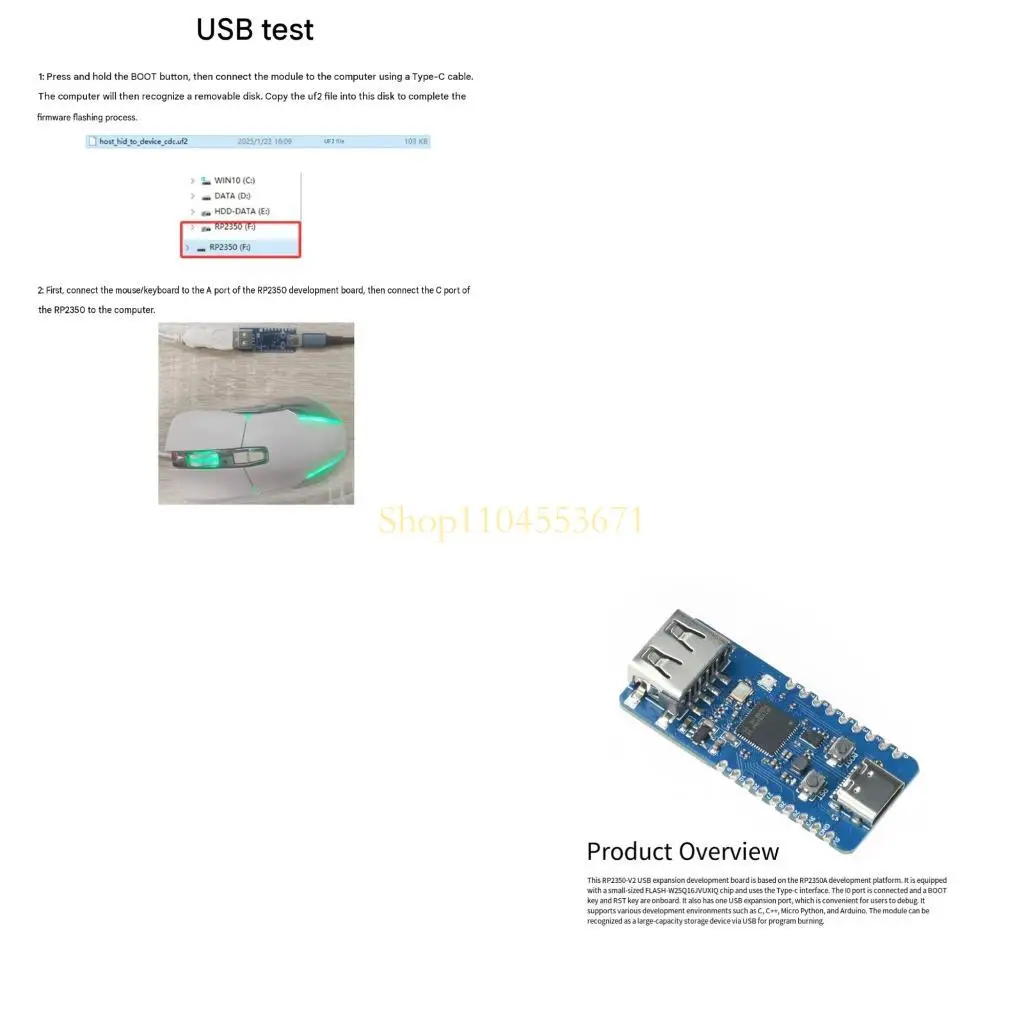 Best Seller RP2350 Prototype Microcontroller Board with BOOT Reset Button and Two USB Ports