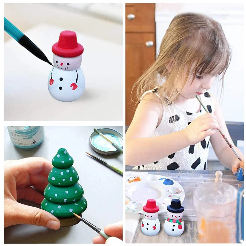 5PCS Wooden Peg Dolls Christmas Unpainted Tree Snowman Montessori Toys For Kids Party Favors Graffiti Drawing Supplies