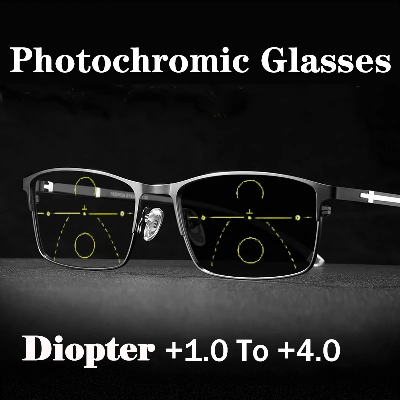 

Multifocal Photochromic Full frame Reading Glasses Progressive Anti-Blue Light Fashion Business Eyewear Near-far dual-purpose