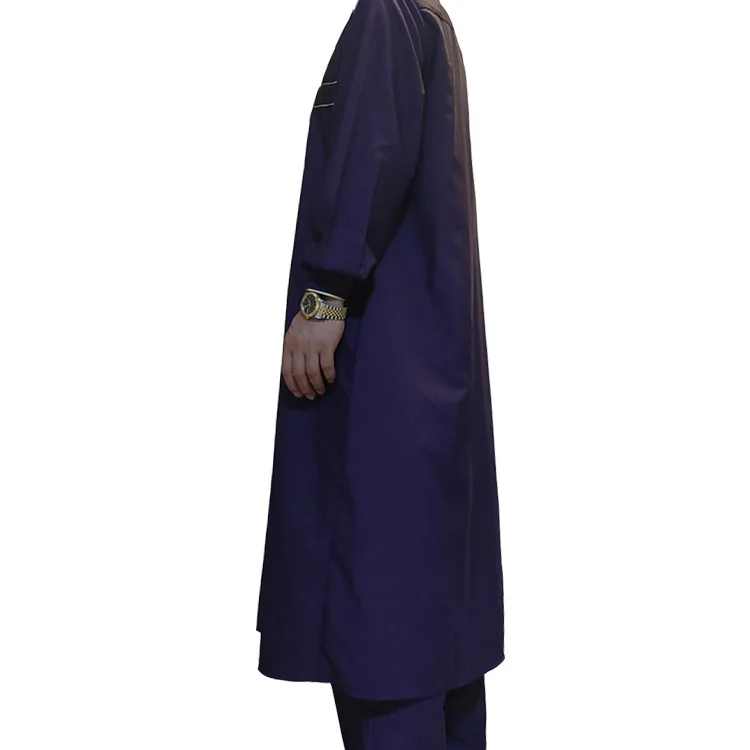 Pakistani Adult Muslim Costume Long Loose Purple Black Solid Color Comfortable Tourist Men Islamic Arabic Kaftan Suit