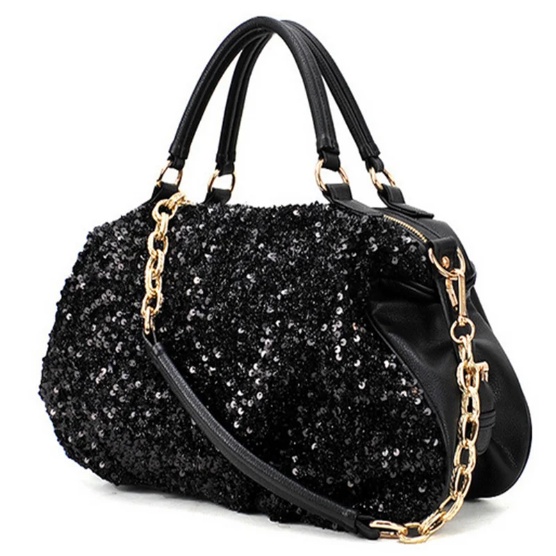 2022 New Women\'s Bag PU Leather Ladies Shoulder Bag Sequined Patent Leather Bag Casual Wild Hand Ladle Shoulder Bag Women