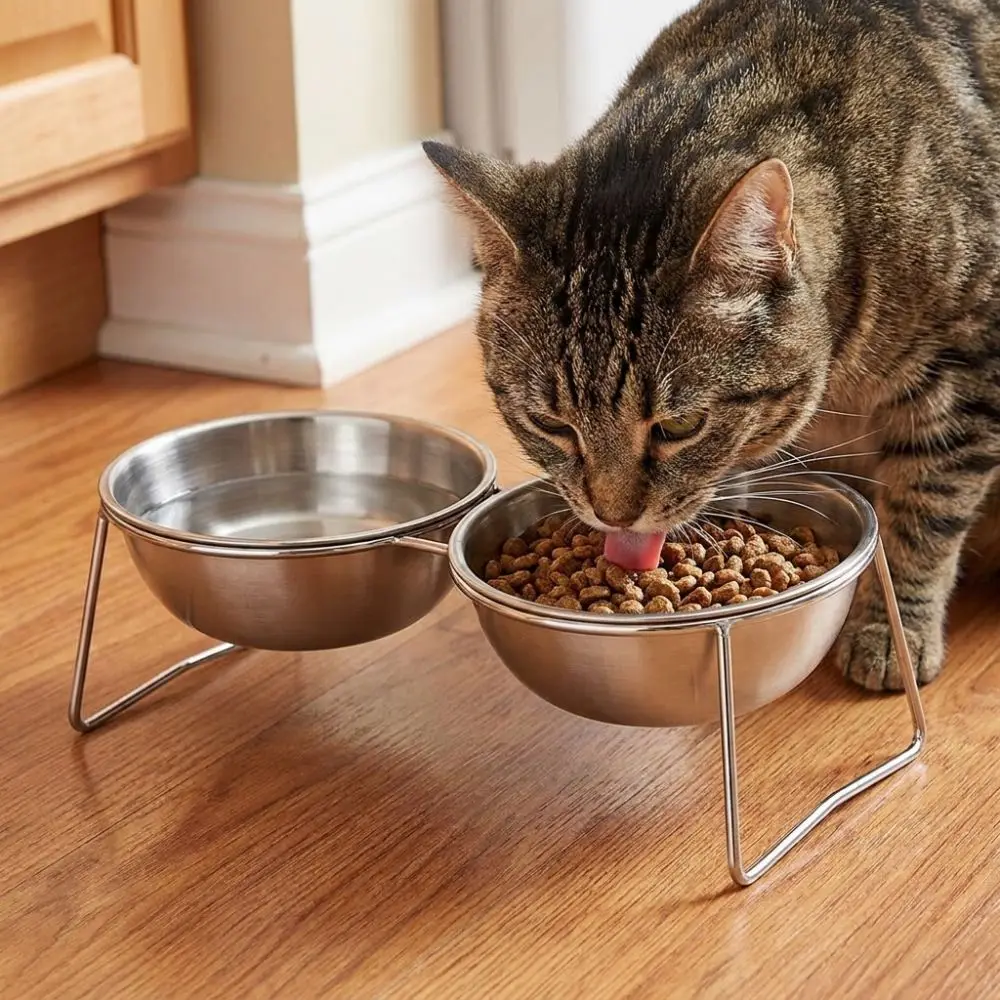 Large Capacity Stainless Steel Cat Bowl Neck Protection Rust Proof Elevated Pet Food Bowl Nonslip Anti-Tipping Dog Food Bowl
