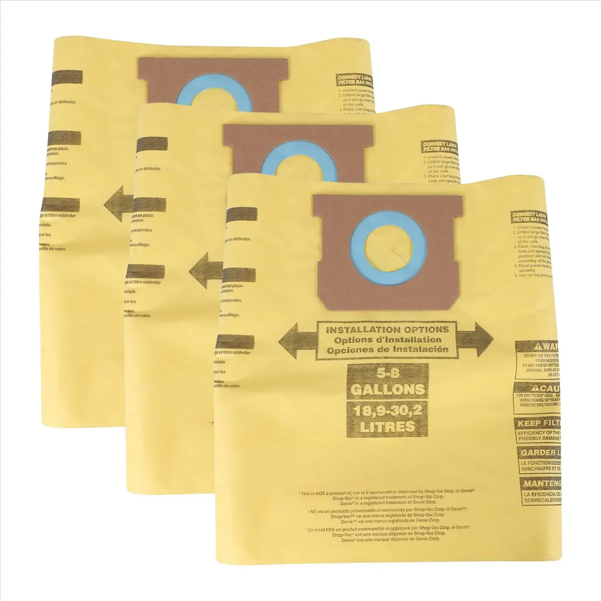 

3 упаковки вакуумных фильтр-мешков типа H для магазинных пылесосов емкостью 5–8 галлонов AC79