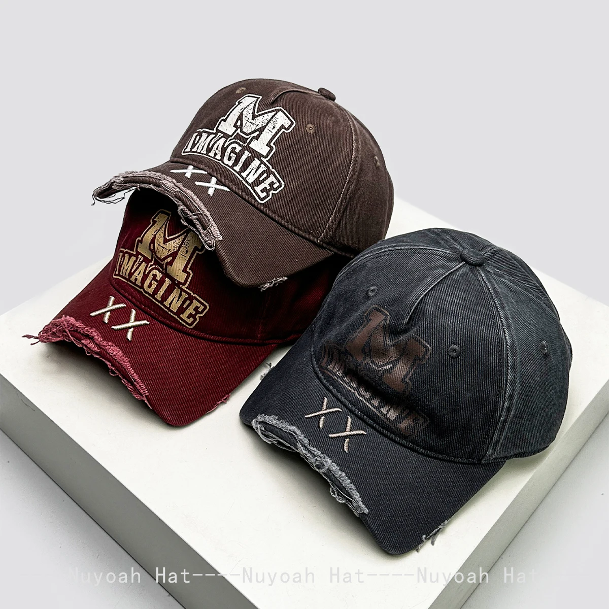 

New Men Women Retro Broken Style Printed M Letters Baseball Hats Sunshade Broken Eave Versatile Street Peaked Caps Fashion Niche
