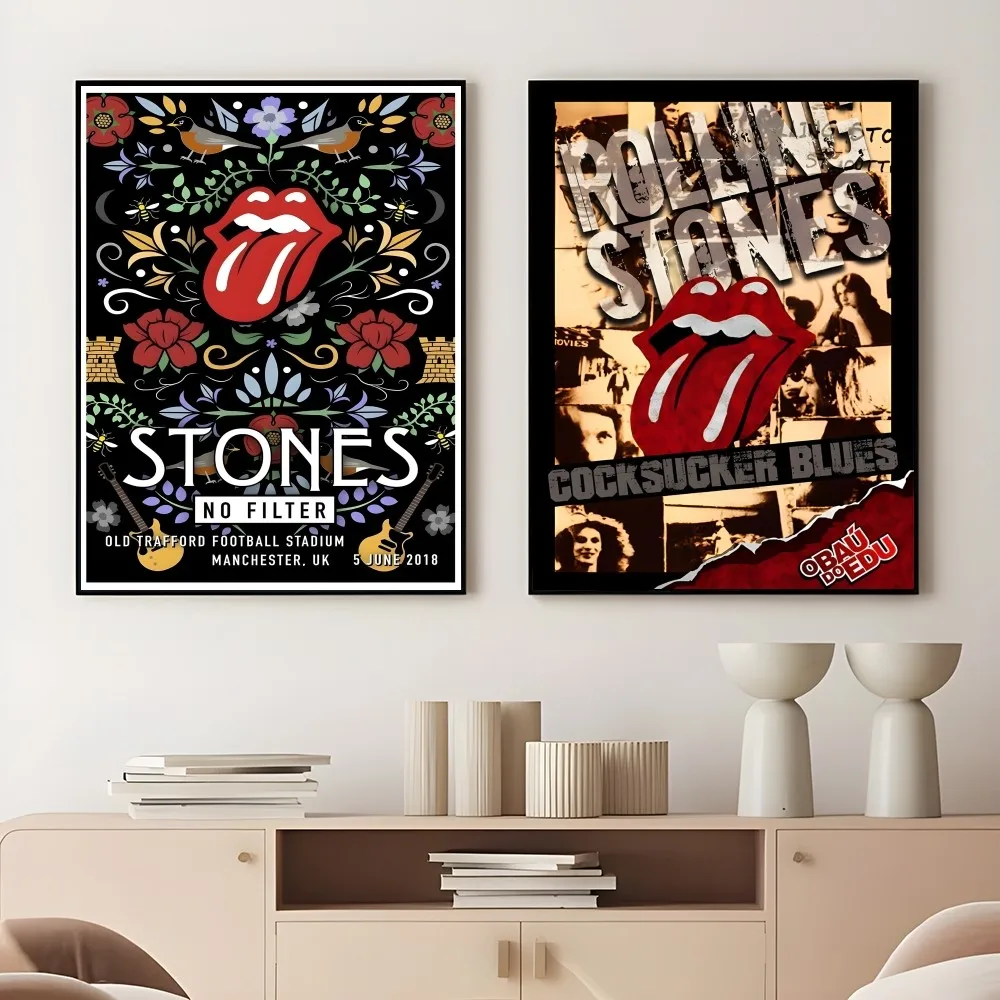 The R-Rolling S-Stones Band Poster Sticky Wall Art Printing Waterproof Home Living Bed Room Bar Aesthetic Decor