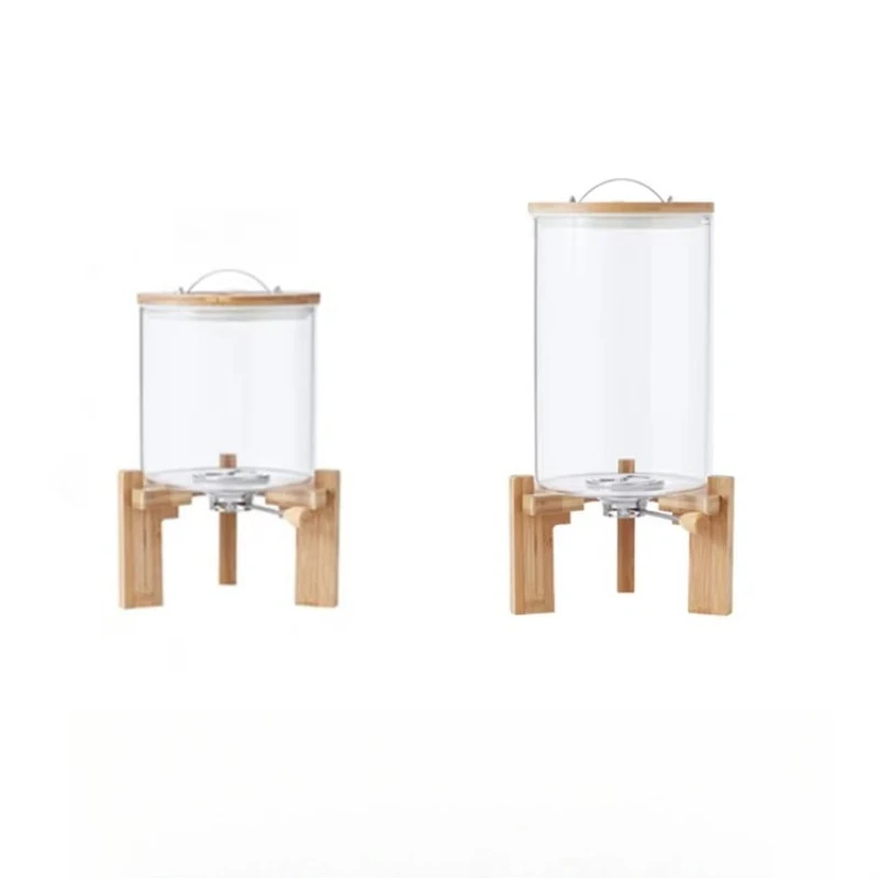 

Environmentally friendly 5L/8L glass jar container fresh-keeping bamboo cover faucet kitchen food storage rice dispenser