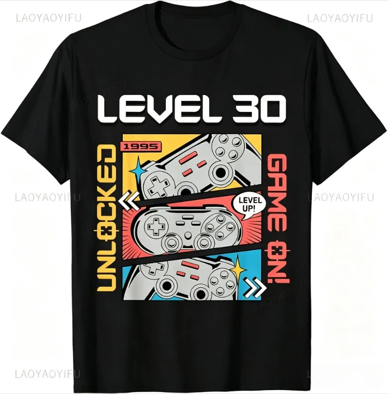 Vintage Game Controller Unisex T Shirt Level 30 Unlocked 1995 Level Up Graphic Retro Gaming Streetwear Cotton Casual Gamer Tee