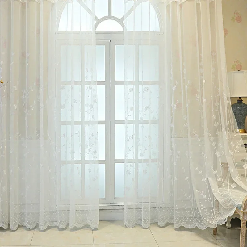 White Gauze Small Fresh Passage Style Curtains for Living Room Balcony Embroidered Curtain Living Room Bedroom Bay Window