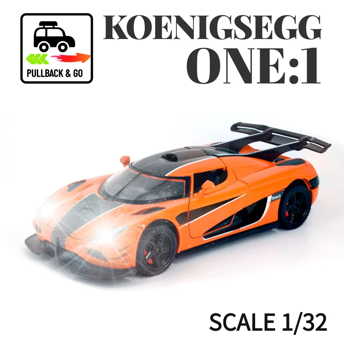 

1:32 Koenigsegg One Pullback Car Toy with Lights Engine Sound, Toyota Audi Scale Diecast Car Model Replica Kid Boy Play Gift