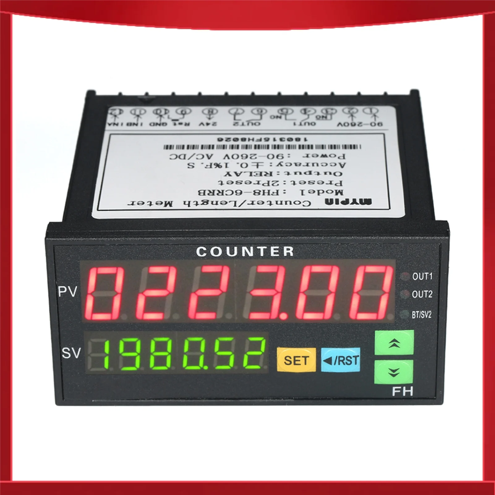 Multi-functional Dual Light-emitting Diode Display Digital Counter AC/DC Length Meter with 2 Relay Output and Pulse PNP NPN