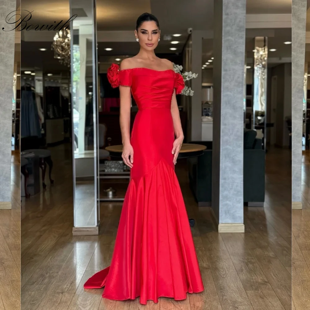 

Bowith Red Formal Evening Dresses Elegant Women Customized Long Prom Dresses Off the Shoulder Draped Party Dresses Gown