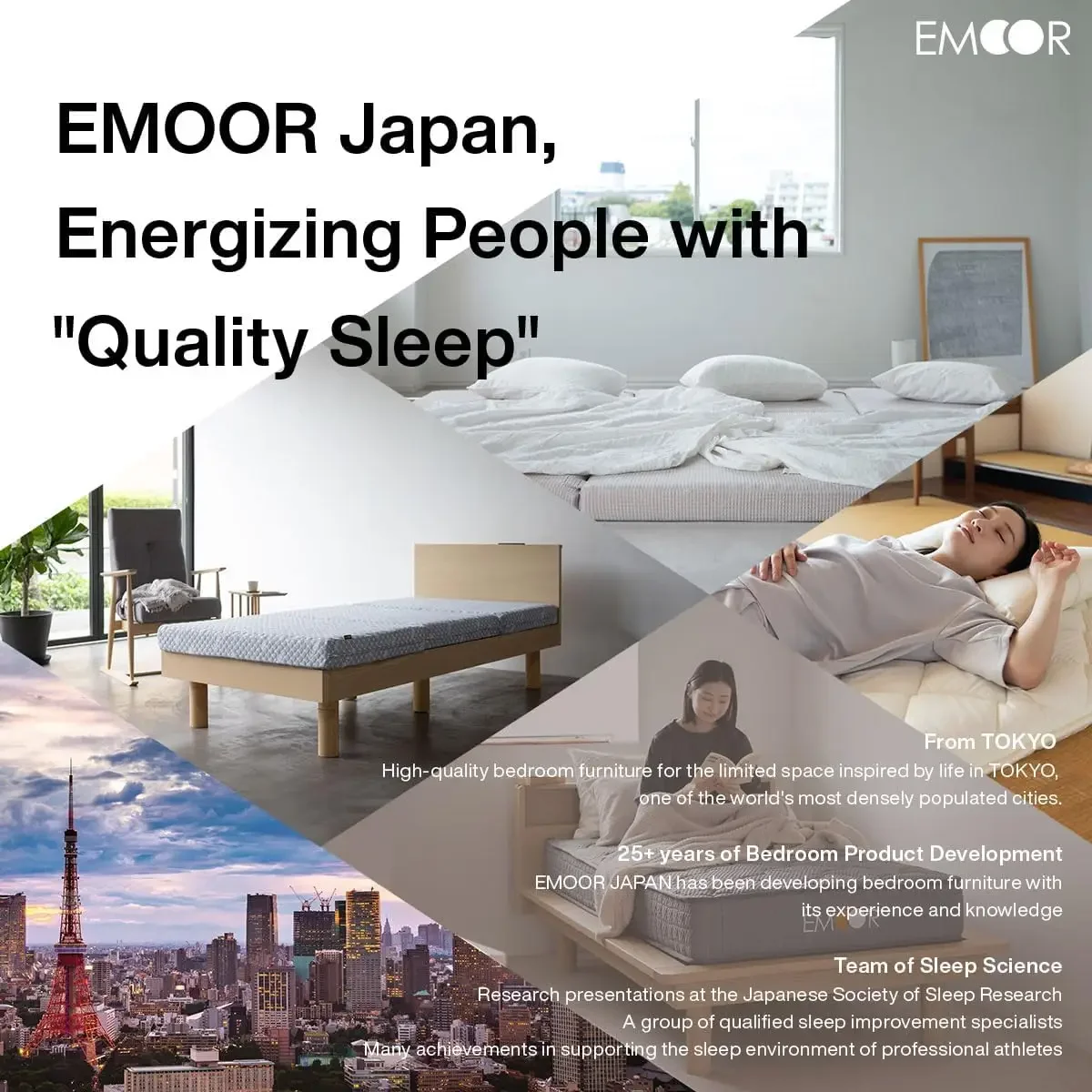 EMOOR Japanese Futon Mattress CLASSE Queen Made in Japan White, Foldable Floor Sleeping Bed Tatami Mat