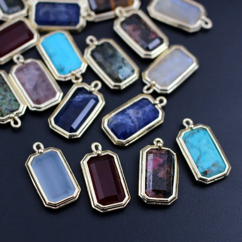 6pcs DIY Findings Women Lady's Jewelry Faceted Rectangle Natural Blue Quartz Moon Stone Charms