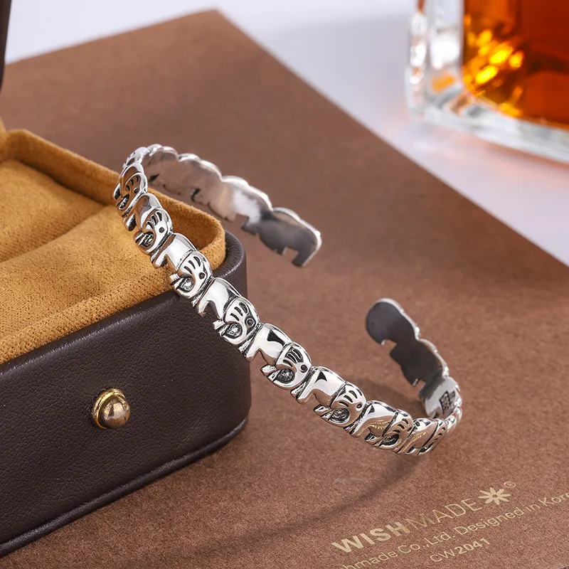 Neue Modische Niedliche Elefanten-Gruppe Baby-Elefant 925 Sterling Silber Armreifen Persönliche Tier-Armbänder mit Exquisitem Öffnungssystem SL051