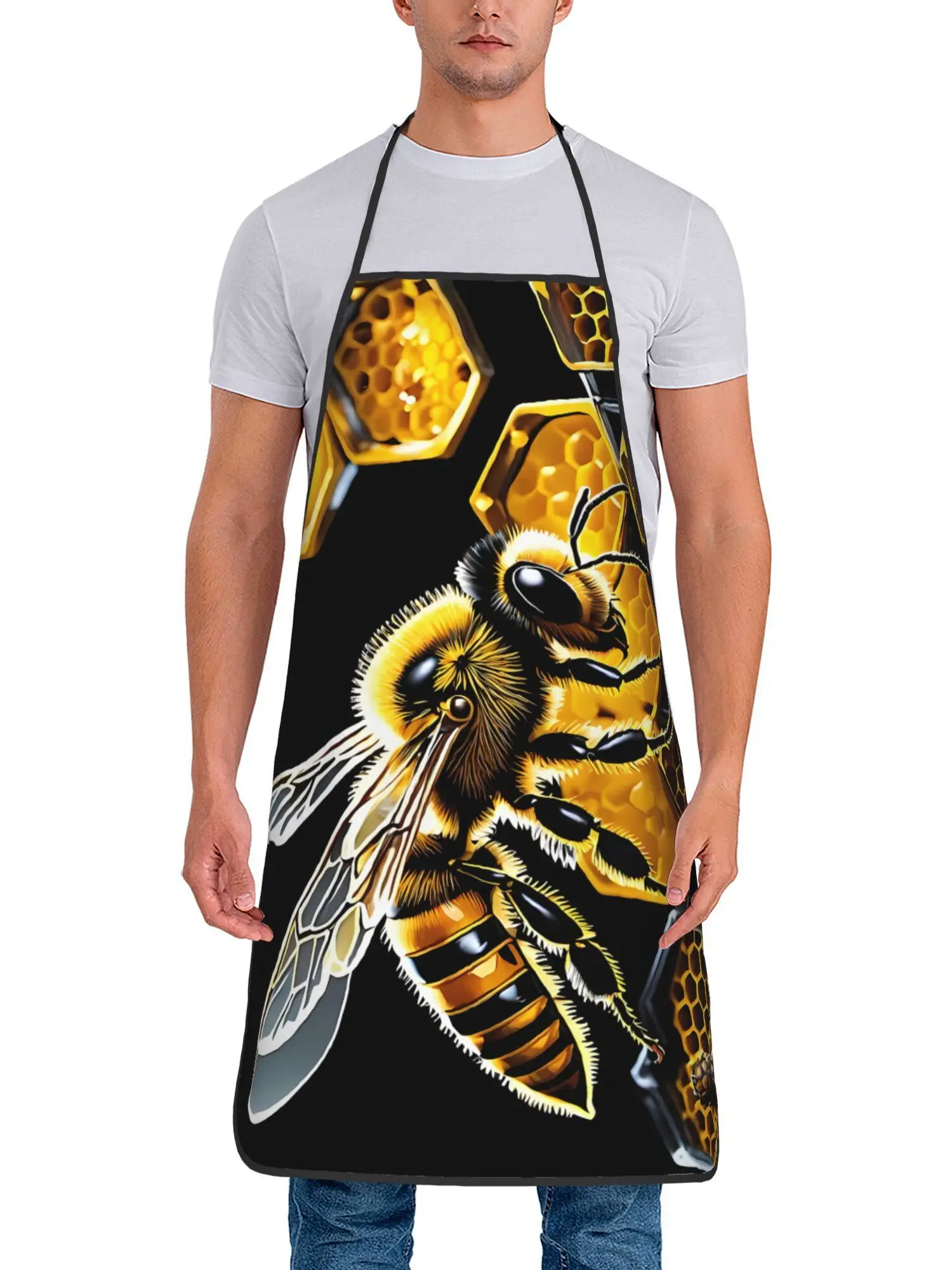 Creative Bee Pattern Printed Apron for Men and Women Artistic Insect Kitchen Cooking Apron