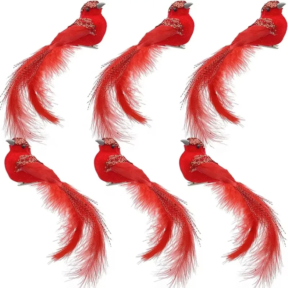 3Pcs Home Artificial Red Birds Imitation Birds Clip-On Cardinals Feathered Birds Christmas Tree Ornament Foam Xmas Garden Decor