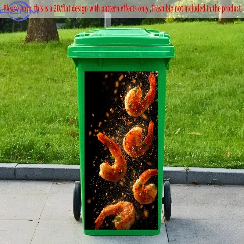 PC 2D Flat Self-Adhesive Trash Can Sticker, Spicy And Jumping Fresh Shrimp Decorative Sticker, Creative Trash Can Decoration,