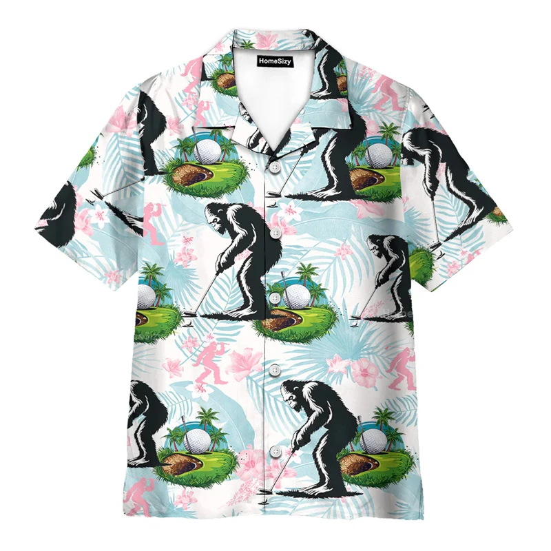 

Hawaiian Shirt 3D Print Bigfoot Flamingo Graphic Men Vintage Vacation Street Short Sleeve Shirt Men's Button Up Shirts Blouse