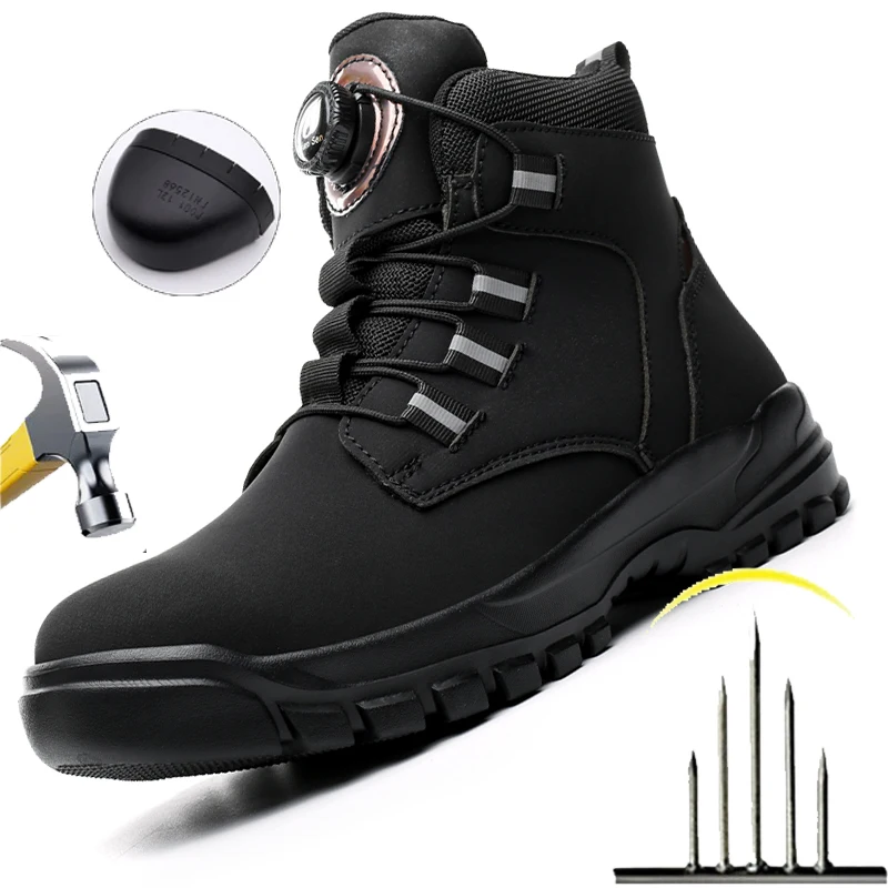 

Mens Steel Toe Shoes Outdoor Work Safety Boots Indestructible Work Shoes Wear-resisting Hiking Boots Round Toe Lace Up Dian Sen