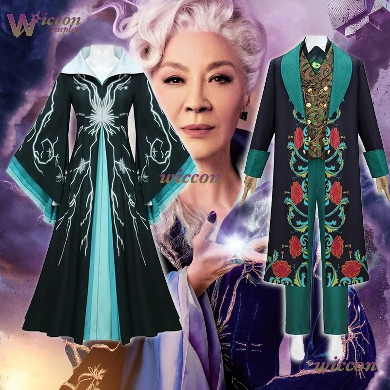 

Женский наряд на Хэллоуин, парик Wicked 2, Madame Morrible For Good, зеленое платье для косплея, нарядное платье, костюм, фильм, волшебник страны Оз, мужской костюм
