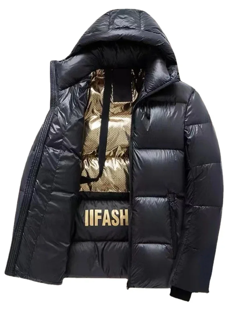 Casaco térmico à prova de vento para mulheres, jaqueta grossa Goose Puffer, branco preto dourado, tamanho solto, novo, inverno, 2024