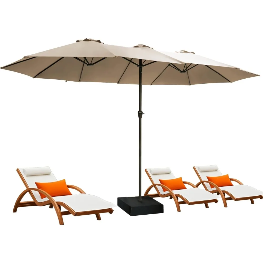 

15ft Rectangle Large Outdoor Patio Umbrellas, with Base Included, Patio Double Table Umbrella with Crank Handle