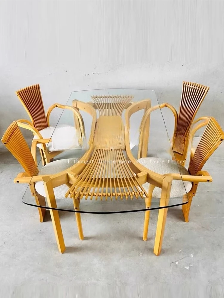 

Французский средневековый стеклянный обеденный стол из цельного дерева, прямоугольный бытовой обеденный стол из бисера, повседневный веер для маленькой квартиры