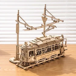 Robotime 3D Wooden Puzzles 1:24 Scale Model Car Kits Classic City Tram Unique Gift for Adults/Teens on Birthday/Christmas Day