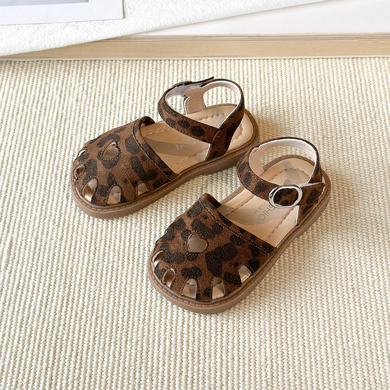 

Summer Girls Hollow-out Sandals Princess Flower Kids Closed-toe Shoes Lightweight School Beach Non-slip Children Flat Sandals