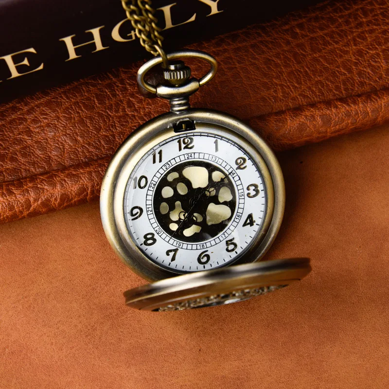 Vintage Carving Quartz Pocket Watch for Men Antique Hollow Flower Case Fob Chain Clock for Man Wholesale Dropship Analog Display