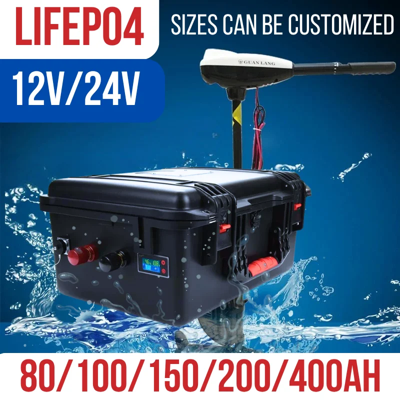 

Водонепроницаемый аккумулятор Lifepo4 12 В, 24 В, 36 В, 48 В, 80 Ач, 100 Ач, 150 Ач, 200 Ач, 400 Ач, BMS внутри для троллингового моторного лодки, автофургона + зарядное устройство