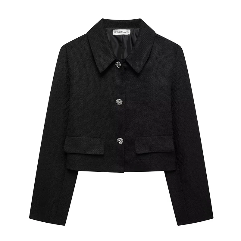 SIYANG Women Fashion Chic Cropped Plque Blazer Female Pockets Buttons Lapel Collar Blazers Ladies Casual Suit Coat