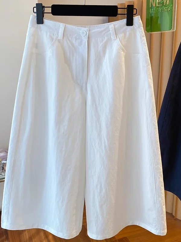 Pantalones Casuales de Cintura Alta, Corte Recto y Pierna Ancha para Mujer, Verano, Mezcla de Algodón y Lino, Talla Grande, Ajuste Holgado y Delgado