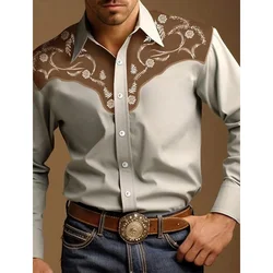 Camisa clásica de los hombres de moda elegante con estampado de rosas Vintage de cuatro estaciones camisa informal de fiesta con solapa de cuatro temporadas