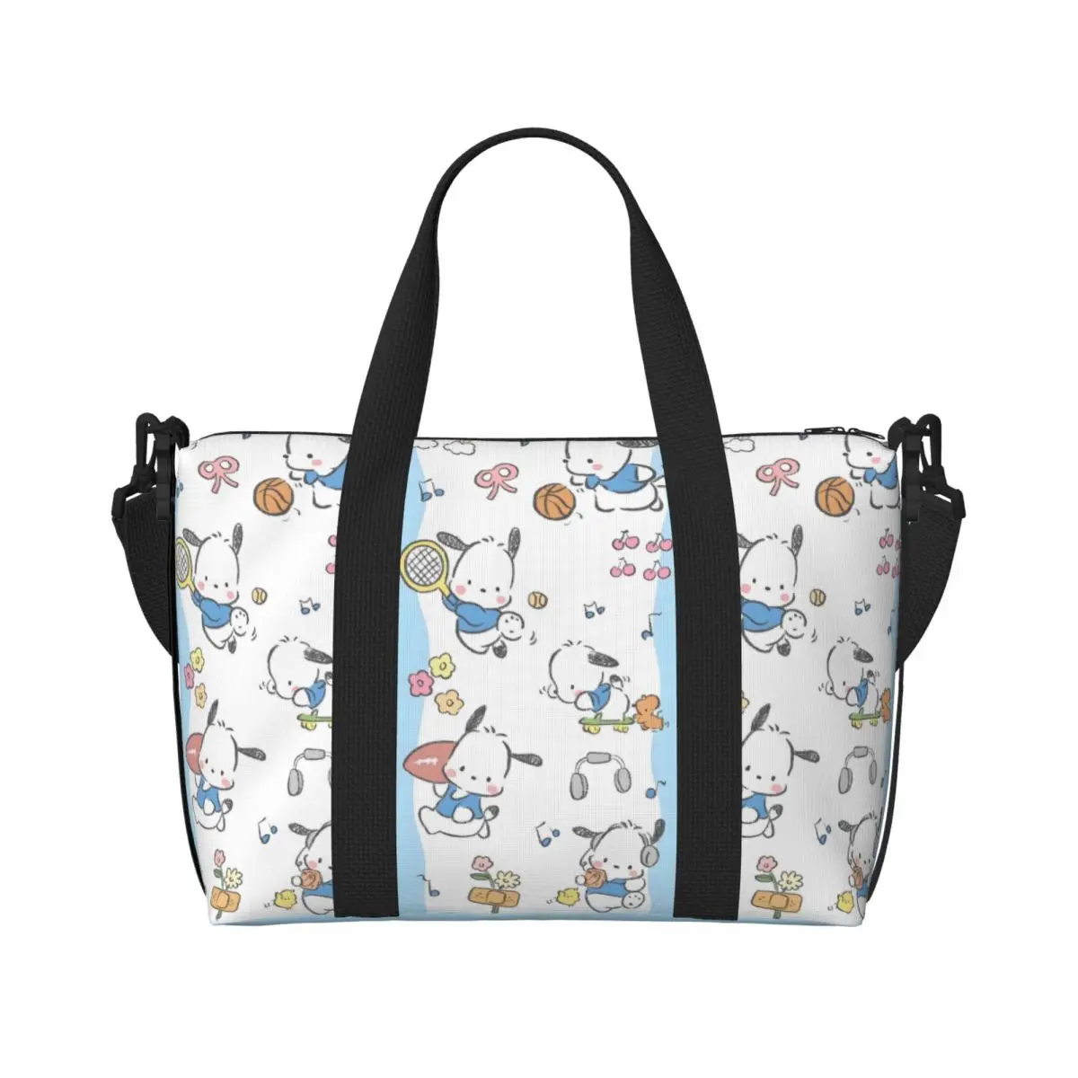 

Custom Pochacco Tote Bag Women Large Capacity Dog Cartoon Beach Gym Shoulder Travel Bag