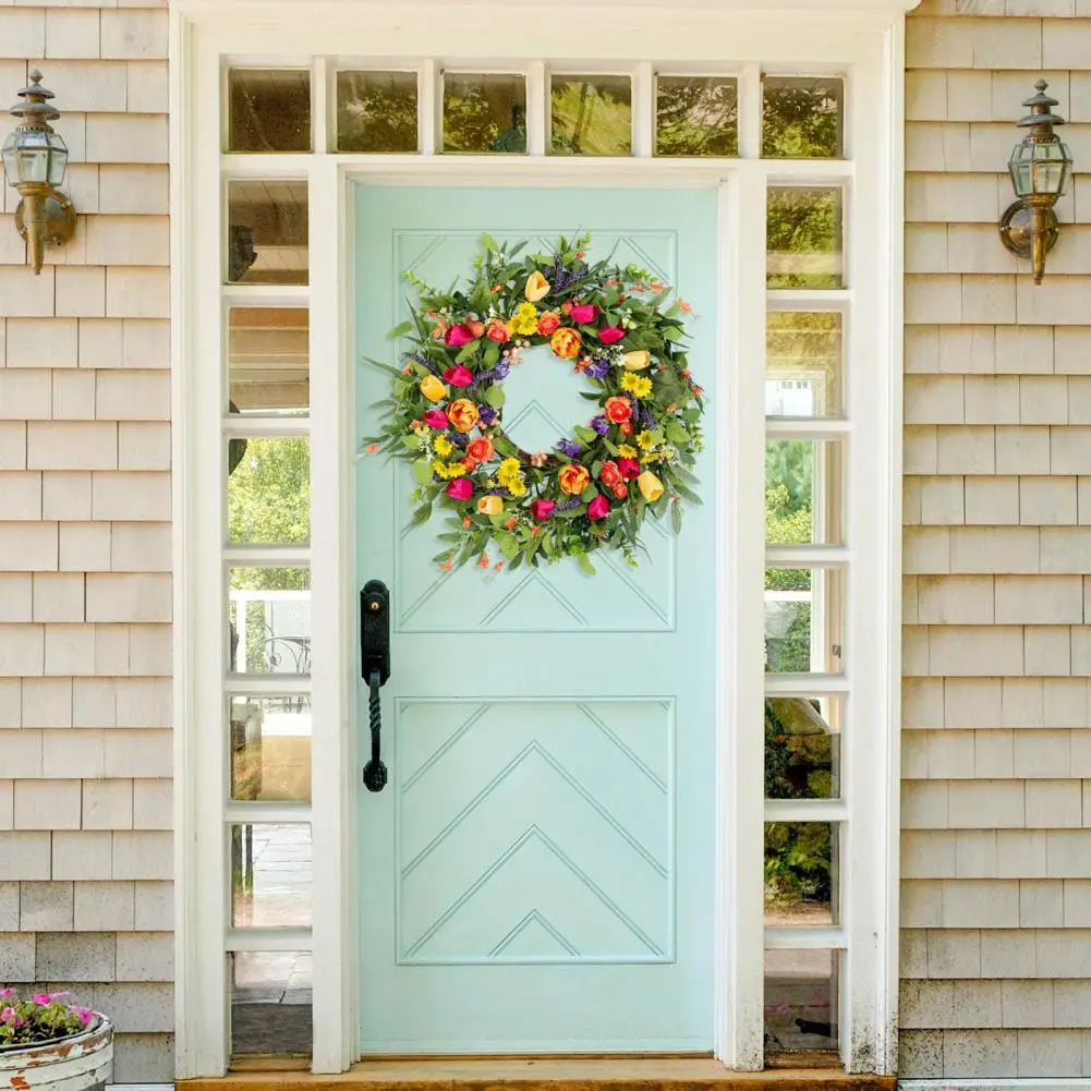 

Handmade Artificial Flower Garland Elegant Tulip Wreath for Front Door Wall Decor Spring Summer Floral Garland with for Party